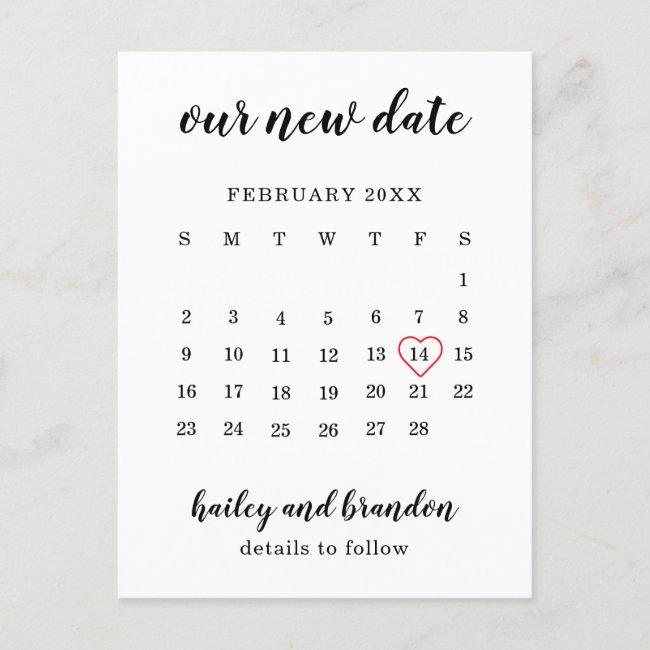 Simple Calendar Red Heart Wedding Change The Date Announcement Post
