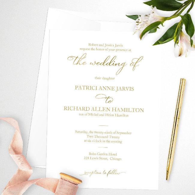 Simple Elegant Gold Foil Script Classic Wedding