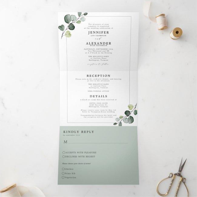 Simple Eucalyptus Greenery All In One Wedding Tri-fold