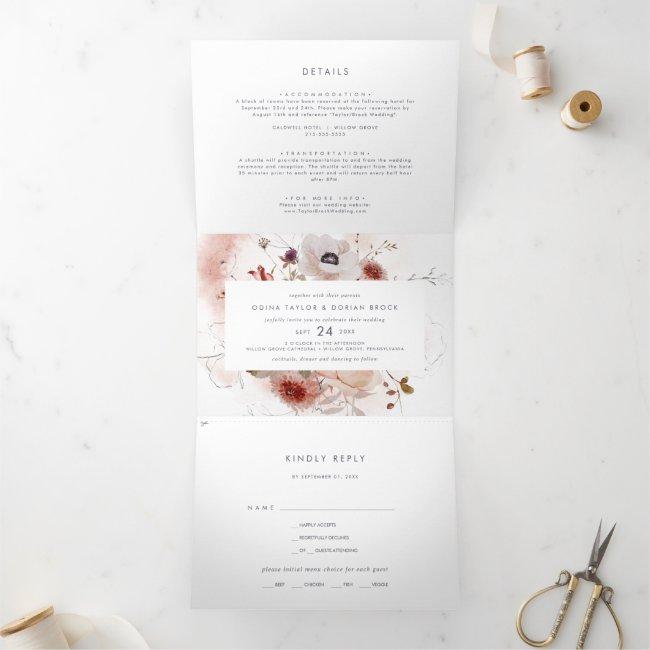 Simple Floral Photo Wedding All In One Tri-fold