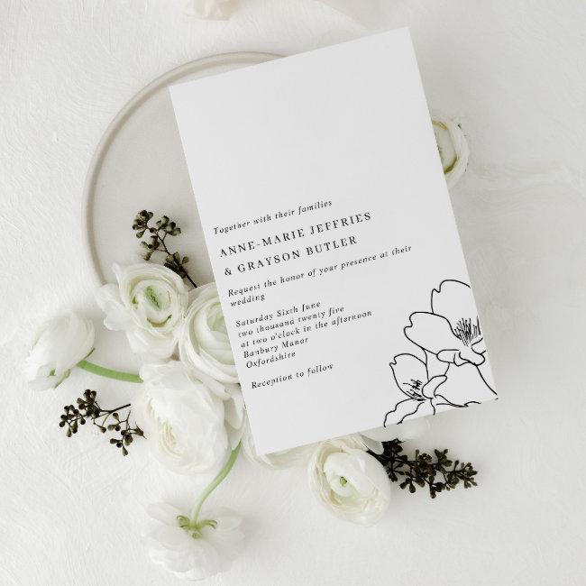 Simple Line Drawn Black And White Flowers Wedding