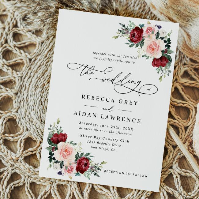 Simple Minimalistic Burgundy Blush Floral Wedding