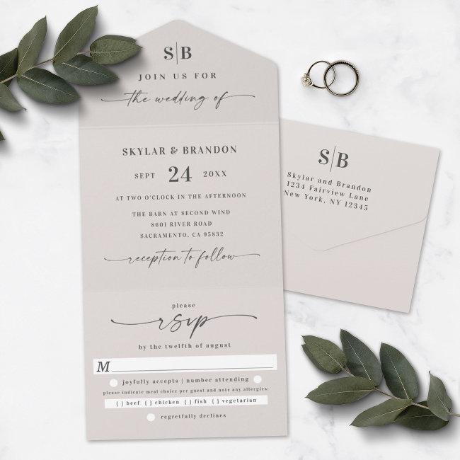 Simple Monogram & Script Ivory Off-white Wedding All In One