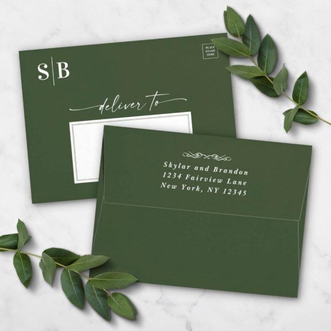 Simple Monstera Green A7 Wedding  Envelope