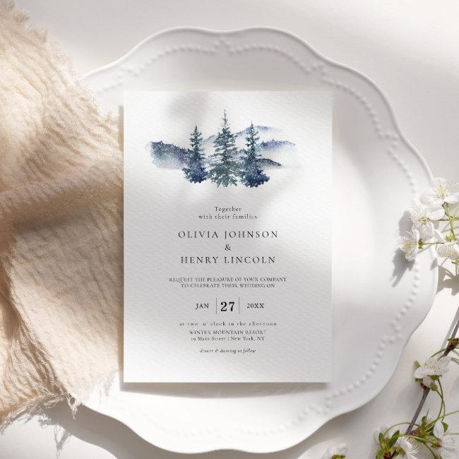 Simple Mountain Pine Tree Winter Wedding