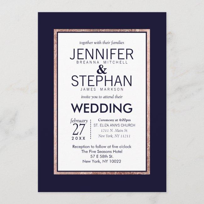 Simple Rose Gold Lined Navy Blue Wedding