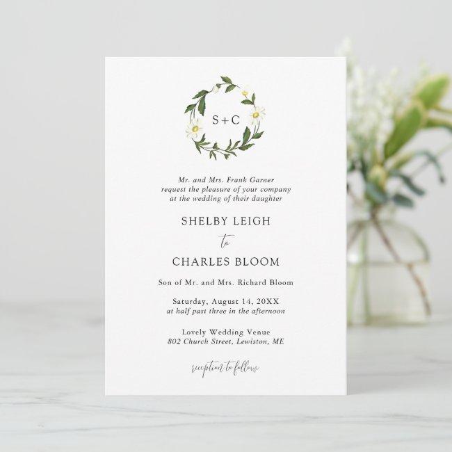 Simple White Daisy Floral Monogram Elegant Wedding