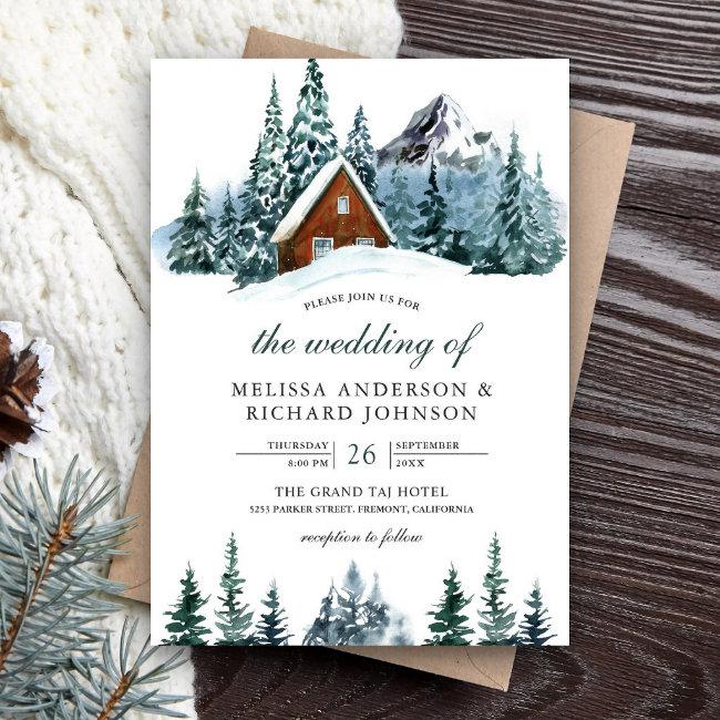 Snowy Winter Mountain Forest Cabin Lodge Wedding