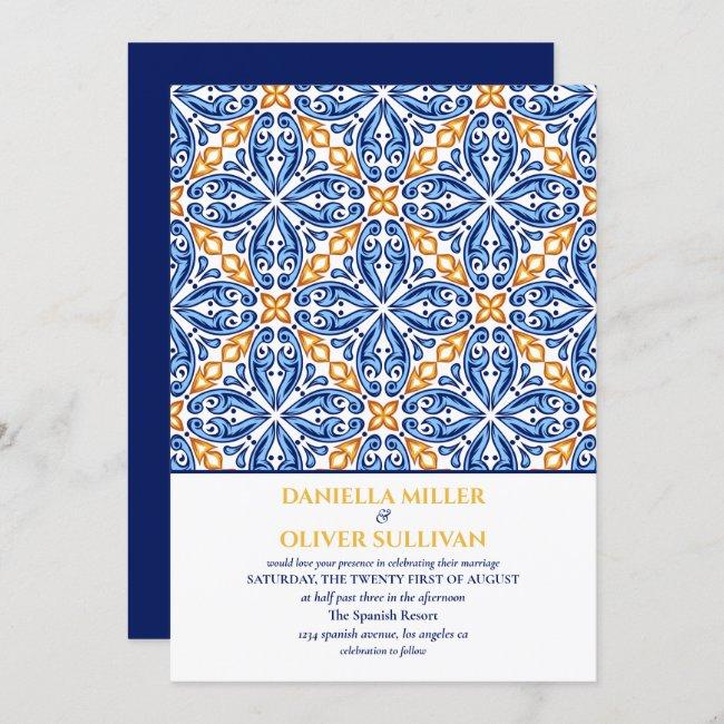 Spanish Blue Yellow Tile Mediterranean Wedding