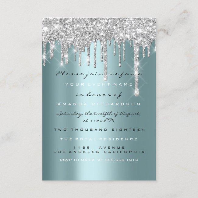 Spark Glitter Drips Silver Teal Baby Sweet 16th