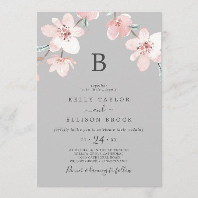 Spring Cherry Blossom | Gray Monogram Wedding