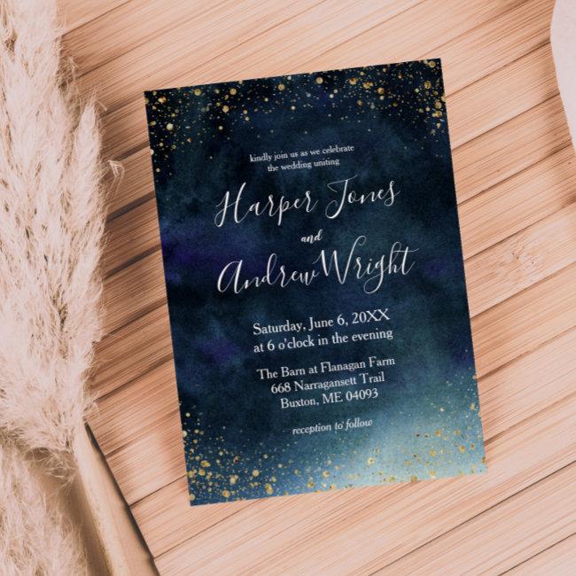 Starry Night Navy Gold Watercolor Wedding