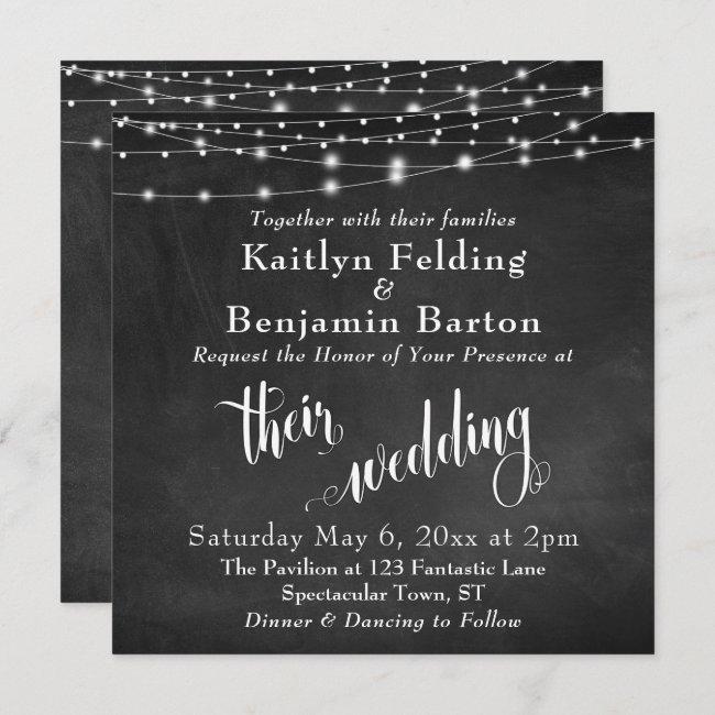 String Lights On Chalkboard Typography Wedding