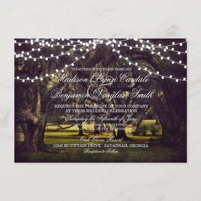String Of Lights Rustic Oak Tree Wedding Invites