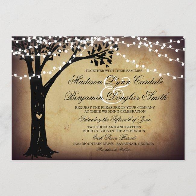 String Of Lights Rustic Oak Tree Wedding Invites
