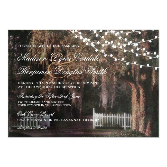 String Of Lights Rustic Oak Wedding