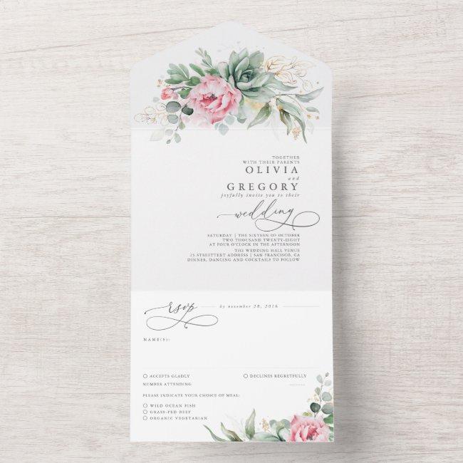 Succulents Greenery And Pink Flowers Boho Wedding All In One