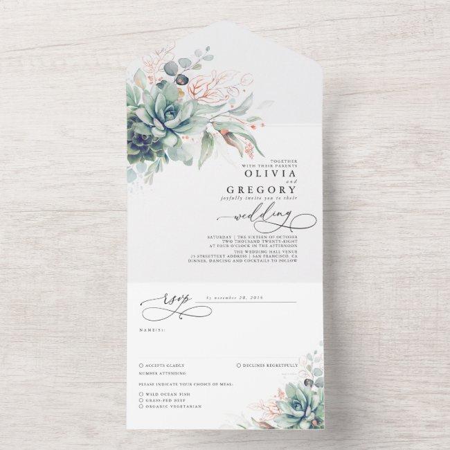 Succulents Greenery And Rose Gold Leaves Wedding All In One