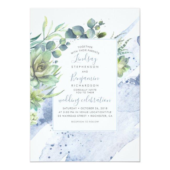 Succulents Greenery Dusty Blue Elegant Wedding