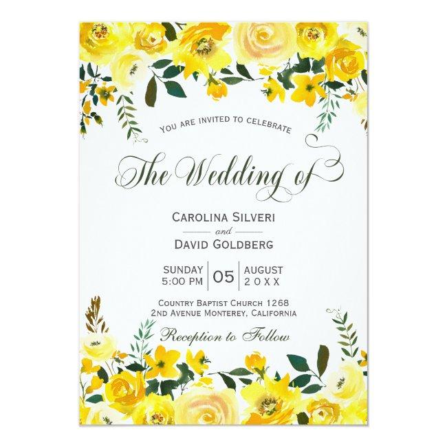 Summer Yellow Rose Floral Hand Lettered Wedding