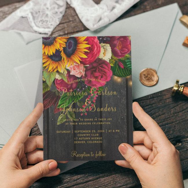 Sunflower And Burgundy Roses Rustic Fall Wedding