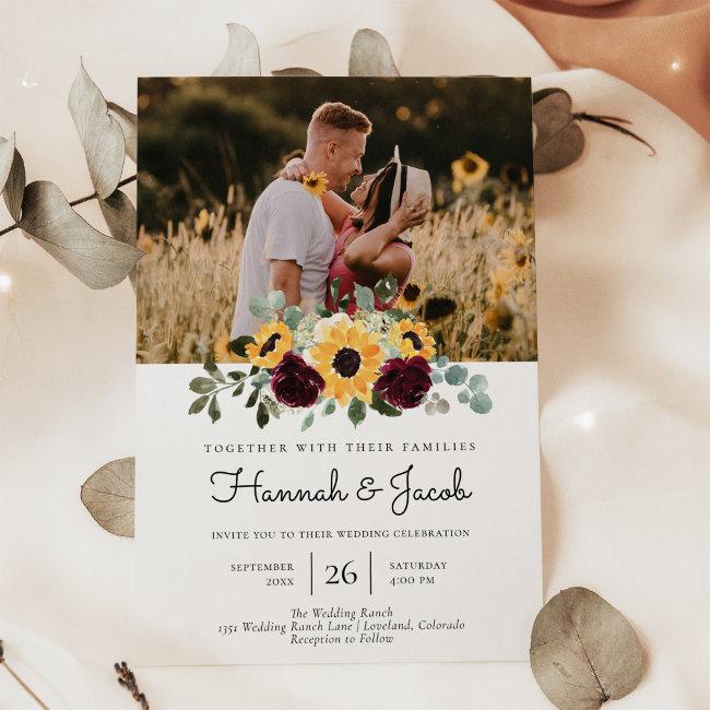 Sunflower And Roses Rustic Photo Wedding