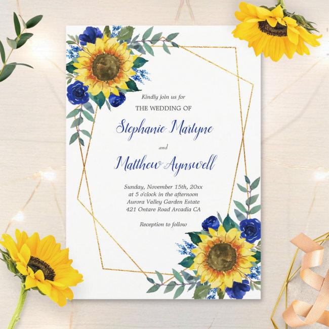 Sunflower Blue Floral Geometric Wedding
