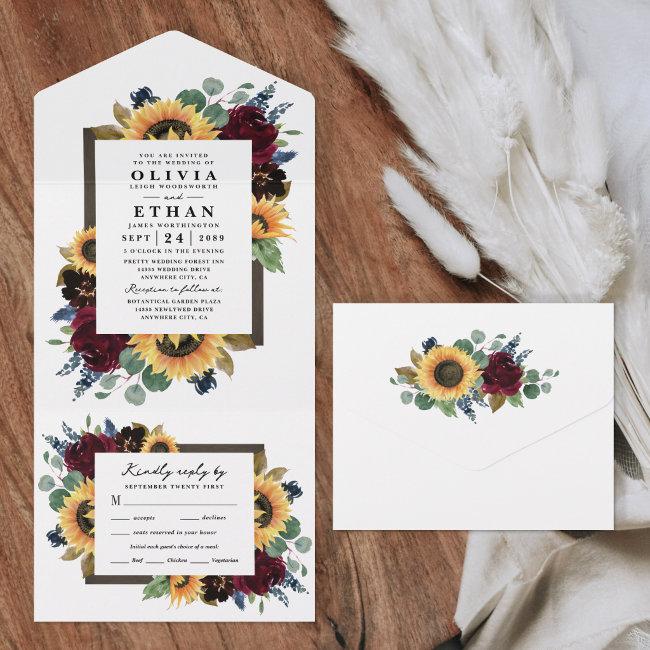 Sunflower Floral Country Rustic Fall Wedding Rsvp All In One