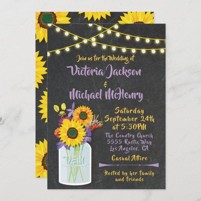 Sunflower Mason Jar Chalkboard Wedding