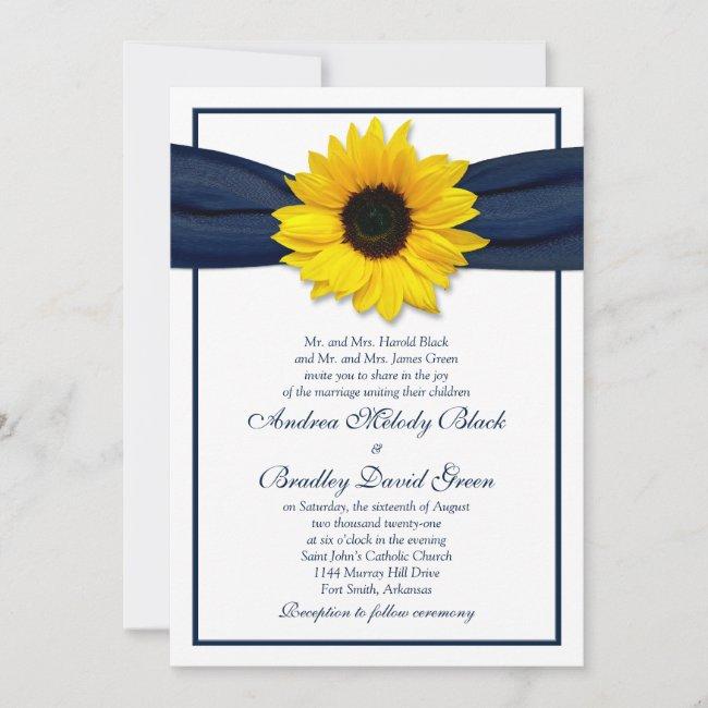 Sunflower Navy Blue Ribbon Wedding
