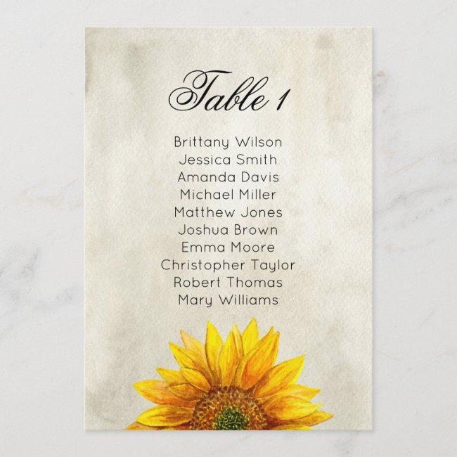 Sunflower Seating Chart. Rustic Wedding Table Plan