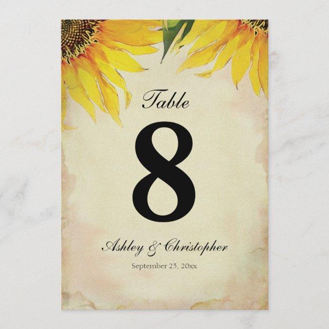 Sunflower Wedding Reception Table Number Eight