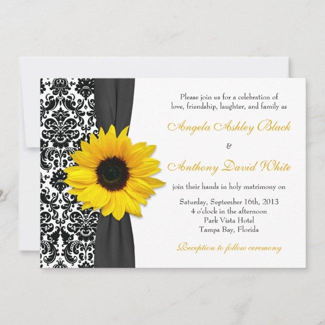 Sunflower Yellow Black White Damask Wedding