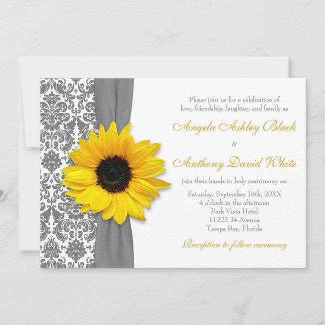 Sunflower Yellow Pewter Grey White Damask Wedding
