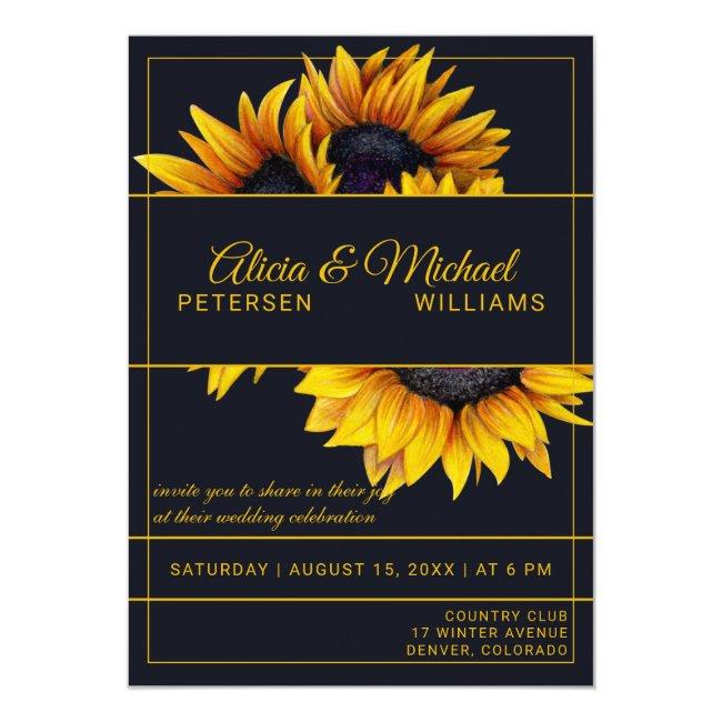 Sunflowers Bloom | Navy And Gold Modern Wedding