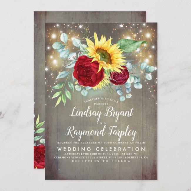 Sunflowers Burgundy Red Floral Rustic Fall Wedding
