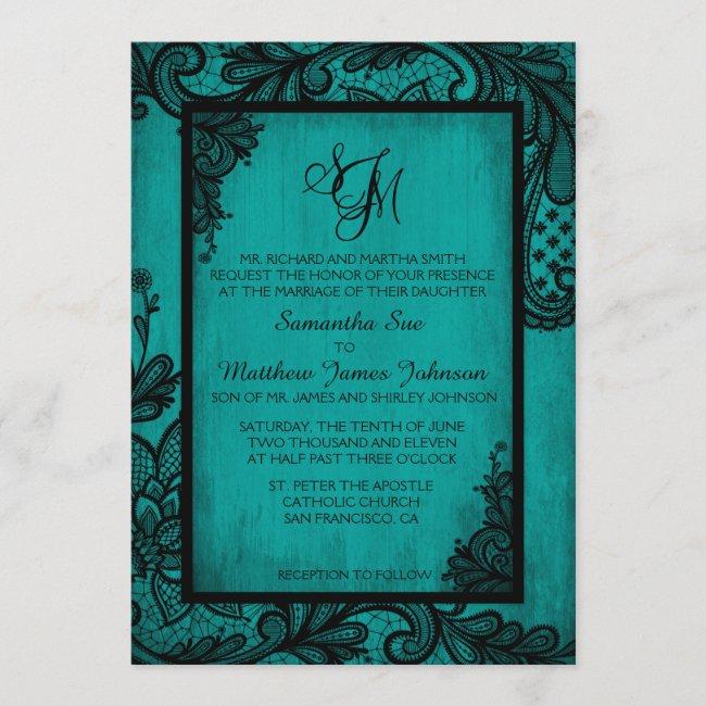 Teal Black Lace Gothic Wedding