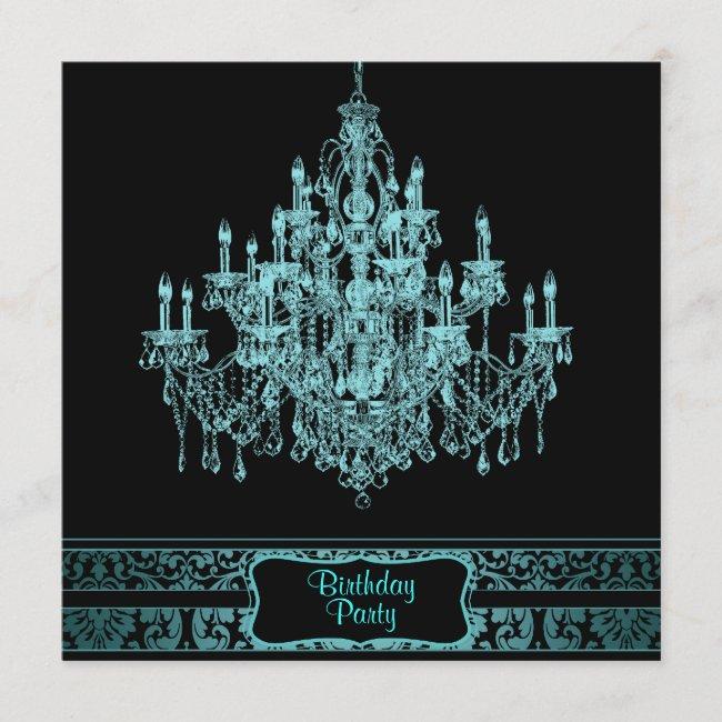 Teal Blue Chandelier Womans Any Number Birthday Pa