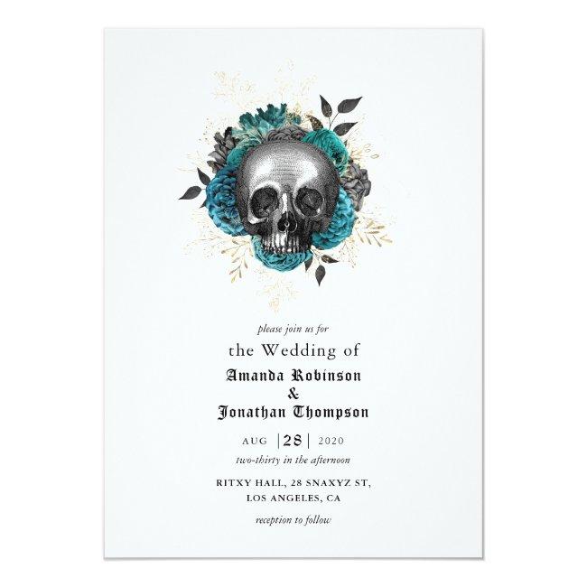 Teal Floral Skull Halloween Gothic Wedding