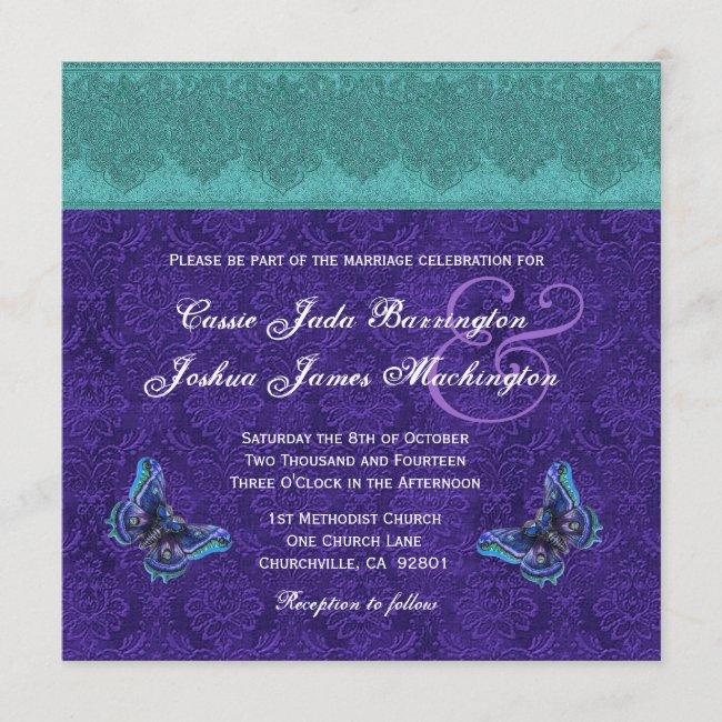 Teal Royal Purple Butterfly Monogram Wedding V15c