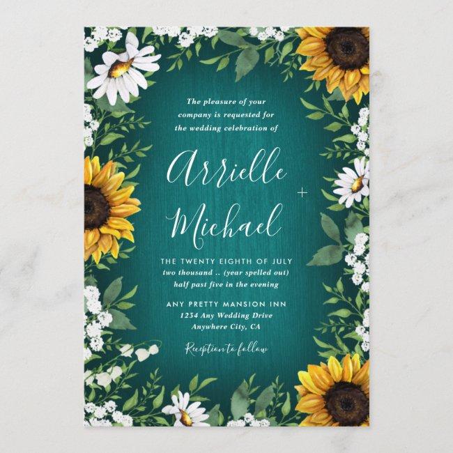 Teal Sunflower Country Rustic Wedding
