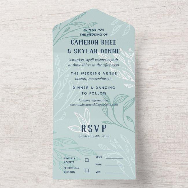 Teal White Blue Greenery Wedding All In One