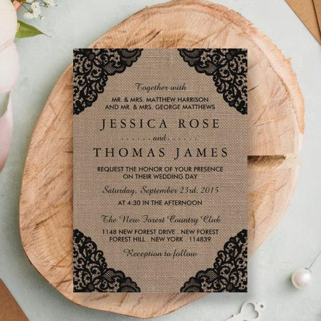 The Black Lace On Rustic Burlap Wedding Collection
