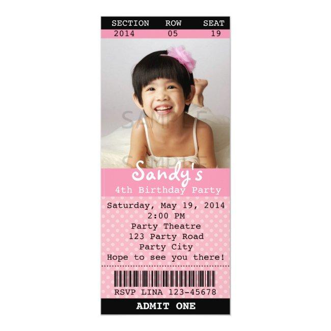 Ticket  (pink) With Photo -theatre/movie