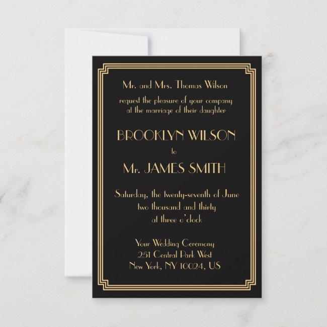 Tiny Great Gatsby Art Deco Black Wedding Invites