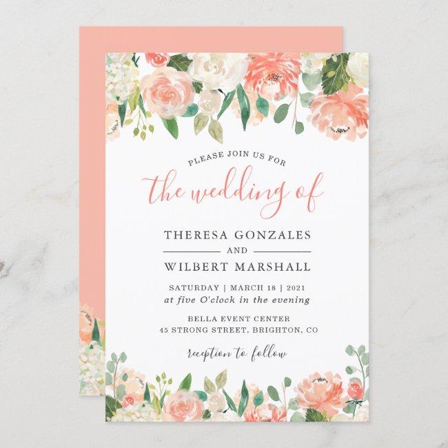 Trending Coral And Peach Watercolor Floral Wedding