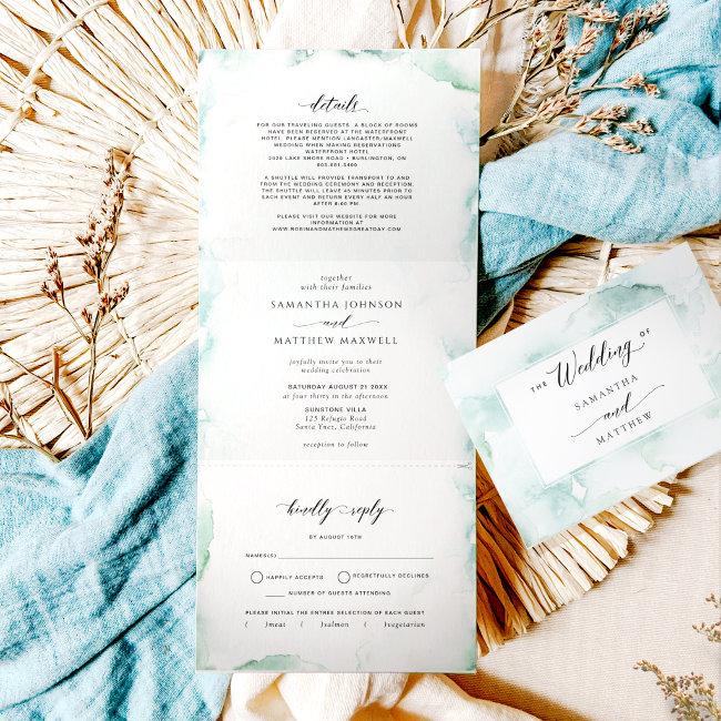 Tri-fold  With Rsvp Watercolor Wedding