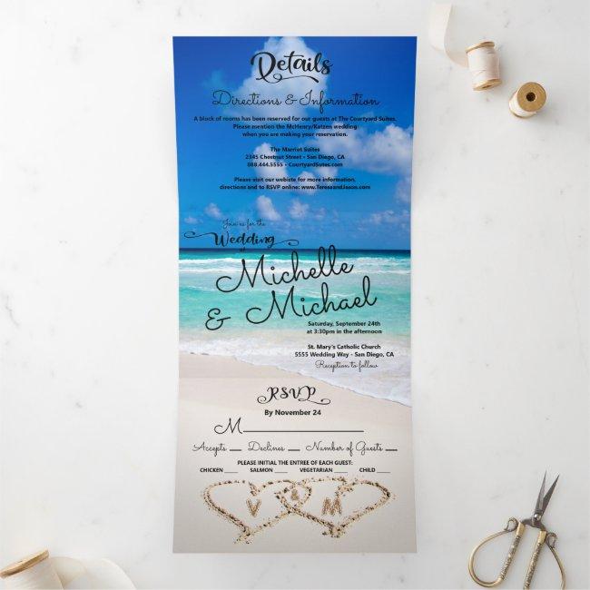Tropical Beach Hearts Ocean Surf Wedding Tri-fold