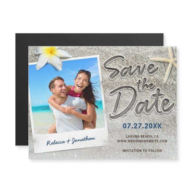 Tropical Beach Wedding Retro Photo Save The Date Magnetic