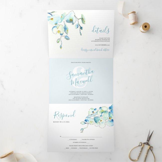 Tropical Blue Orchid Trifold Wedding
